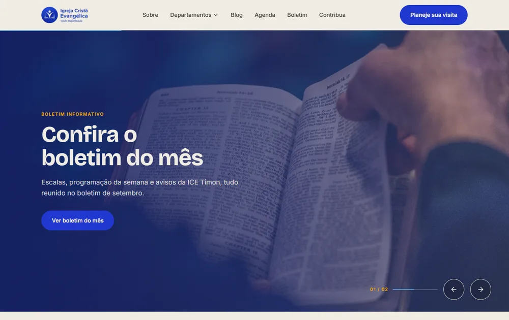 Página inicial do site da ICE Timon